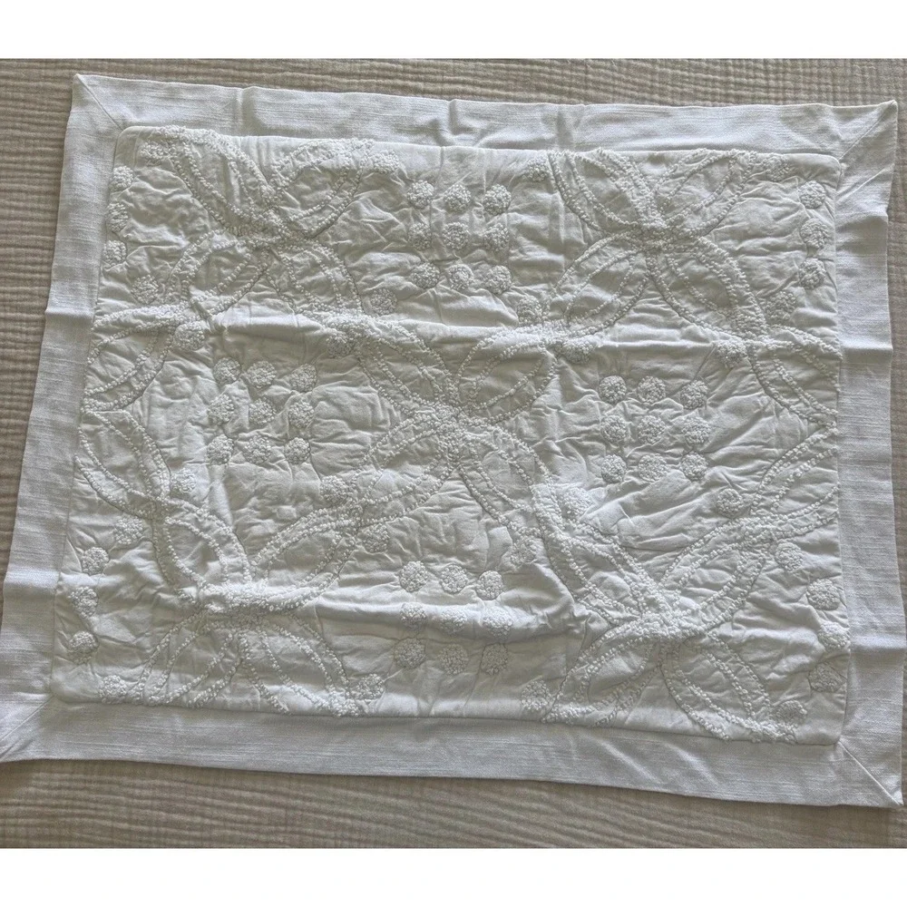 Pottery Barn Candlestick Sham 1 White Embroidered Cotton Standard With Flange